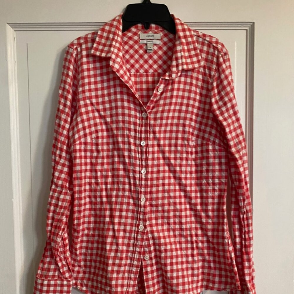 JCREW Red Gingham Perfect Shirt SZ 0